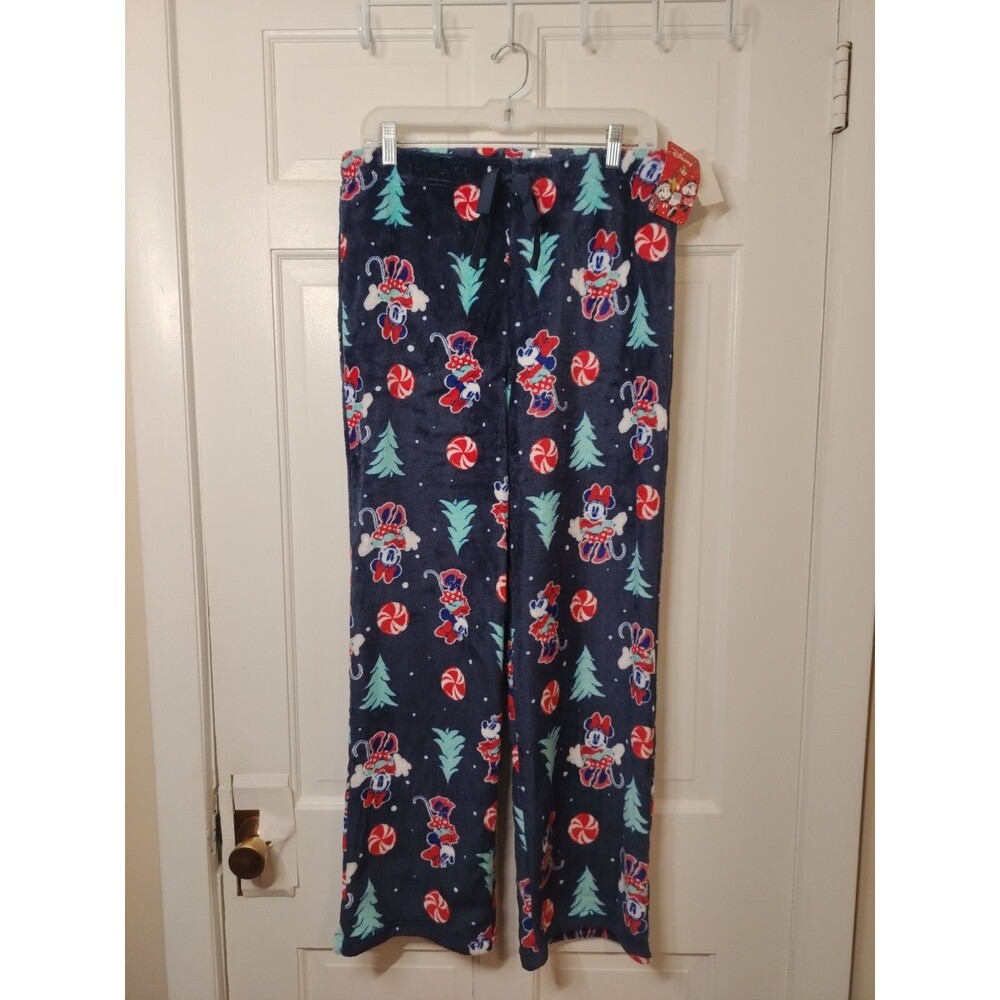 NWT Disney Mini Mouse Soft Fleece Pants SZ M Comfy Winter Holiday Navy Teal Red